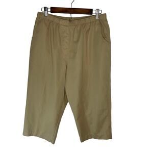 Kim Rogers khaki cropped capri gauchos pants women's petite 14 light weight
